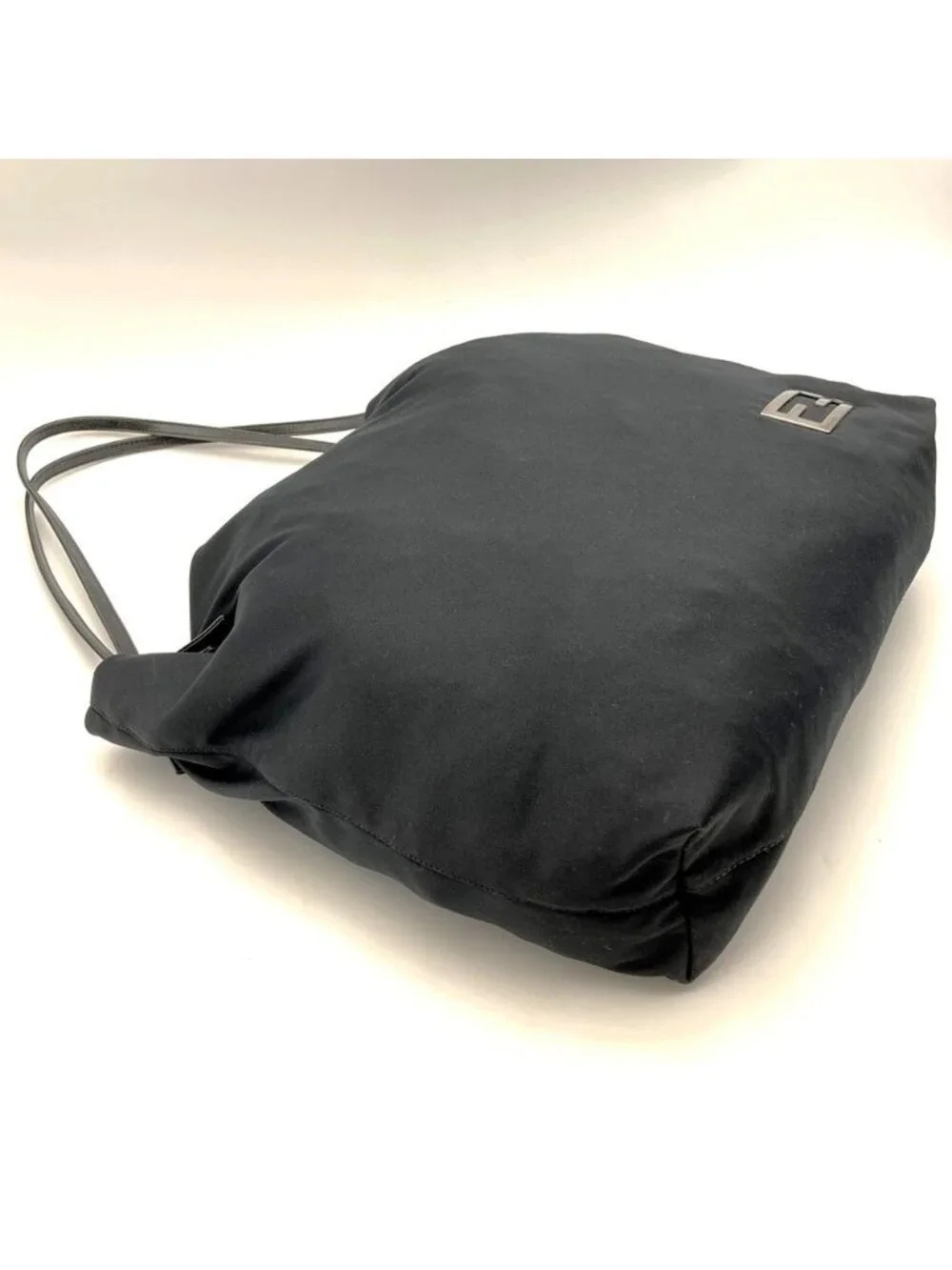 Fendi Tote Bag Cotton Jersey Leather Black Vintage